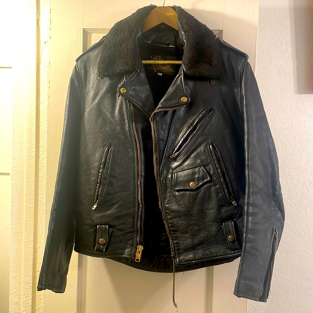 Branded Garments Vintage Black Motorcycle Jacket w/ fur collar.